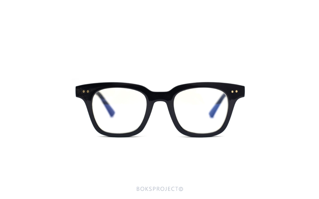 Kacamata Box Project warna hitam frame biru