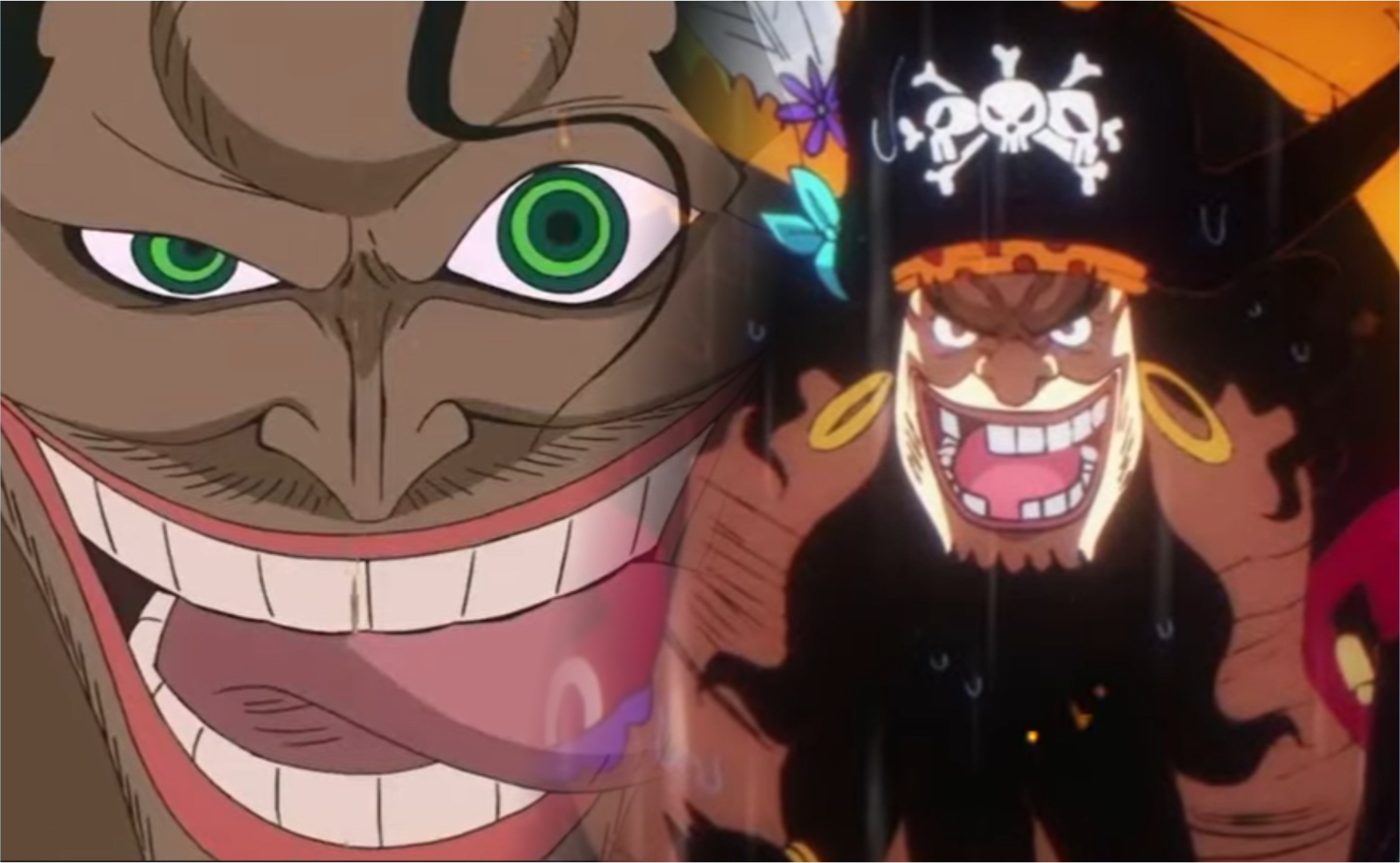 Kolase foto Caribou dan Kurohige di One Piece